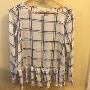 Blue and white blouse with peplum detail